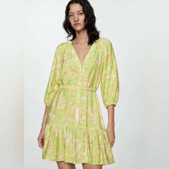 mango green floral dress MANGO. Green printed midi dress. TM – Hibuy market main image 0